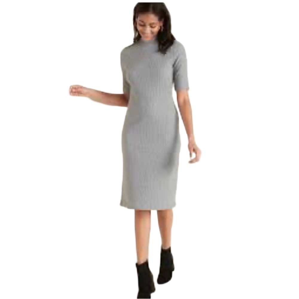 NWOT Old Navy Women’s Gray Mock Neck Rib Knit Tee Midi Shift Dress Small